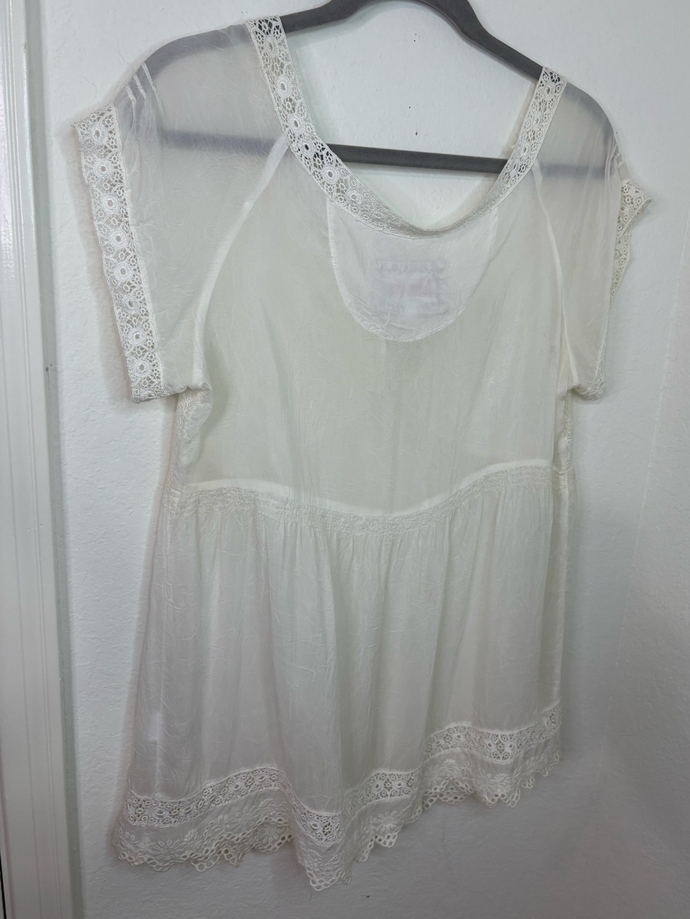 Johnny Was Ivory Embroidered Lace Boho Peasant Blouse Sheer Sleeve Medium - Picture 10 of 16